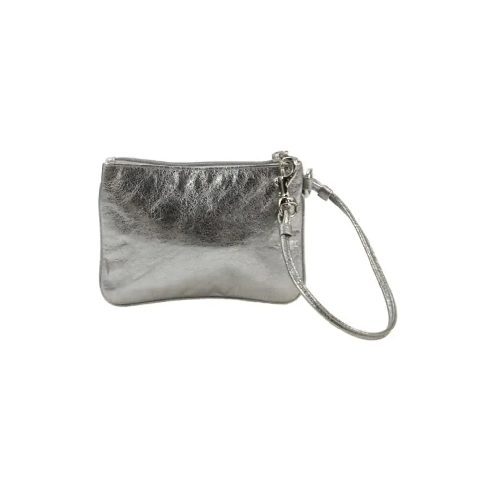 Coach Womens Poppy Embossed Leather Zippered Wristlet Silver